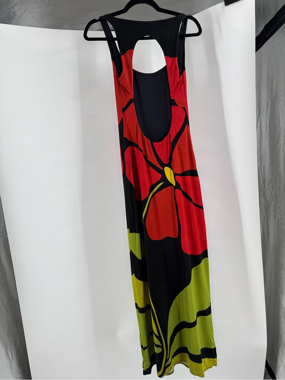 Bold Red Floral Maxi Dress with Olive Accents - Picture 9 of 11